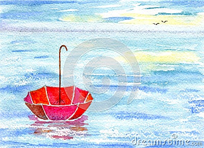 Sea and umbrella Cartoon Illustration