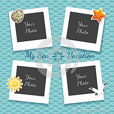 Sea vacation photo collage Vector Illustration