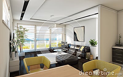 Sea View Living Room Stock Photo