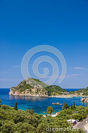 Sea view. Mountain view. Beautiful Paleokastritsa and ionian sea Stock Photo