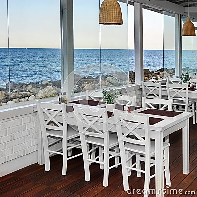 Sea View Restaurant Summer Pavilion Interior Stock Photo