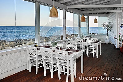 Sea View Restaurant Summer Pavilion Interior Stock Photo