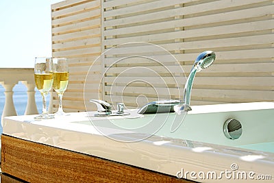 Sea view terrace jacuzzi Stock Photo