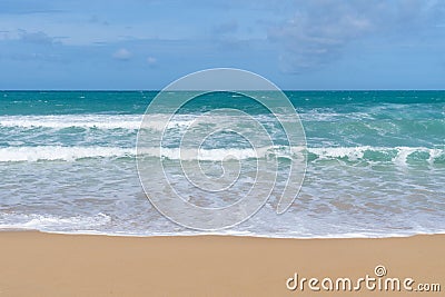 Sea view from tropical beach with sunny sky. Summer paradise beach of Bali island. Tropical shore. Tropical sea in Bali. Exotic su Stock Photo