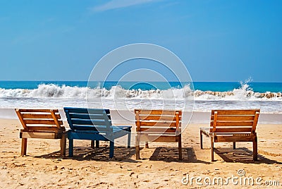 Sea view, chairs on the beach, Mirissa, Sri Lanka Stock Photo