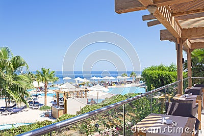Sea views, restaurant, swimming pools and palm trees, Egypt Editorial Stock Photo