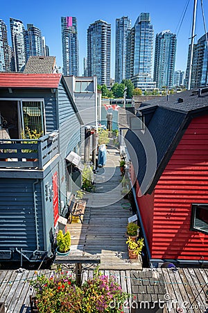 Sea village, floating houses on Granville island in Vancouver, British Columbia Canada Editorial Stock Photo