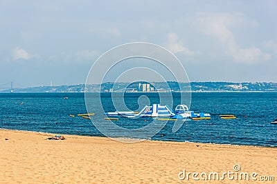 Sea water slide at the beach, Oeiras Portugal Editorial Stock Photo