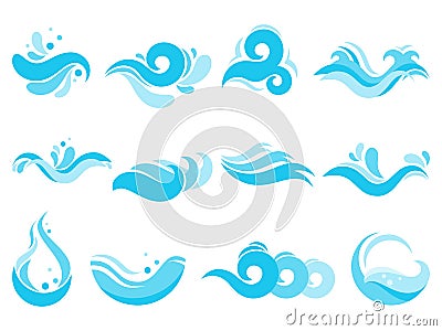 Sea water splash. Spa pool waves, ocean surf tide and waters swirls isolated vector icons illustration set Vector Illustration