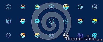 Sea water wave logo design set, graphic element for logo Vector Illustration