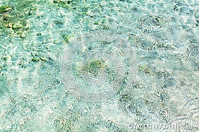 Sea water ripples texture, water waves surface, transparent light blue ocean water top view, clear aqua background, underwater Stock Photo