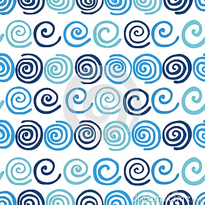 Blue summer waves seamless pattern. Vector Illustration