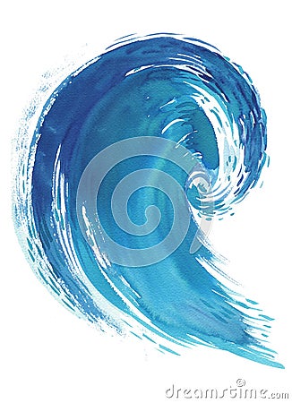 Sea wave. Abstract watercolor hand drawn illustration, Isolated on white background. Cartoon Illustration