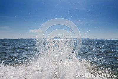 The sea wave hits the boat. Stock Photo