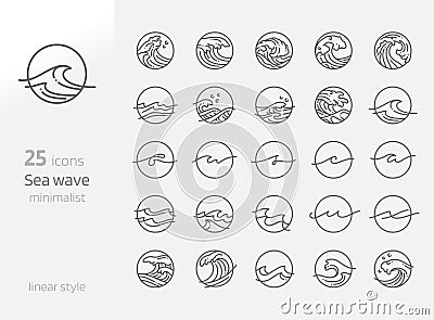 Sea wave line art minimalist vector illustration Vector Illustration