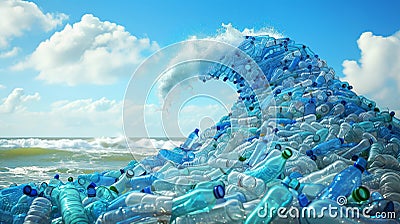 Sea wave made of plastic bottles depicting ocean pollution Stock Photo