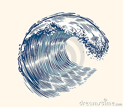 Sea wave sketch. Surfing concept vintage vector illustration Vector Illustration