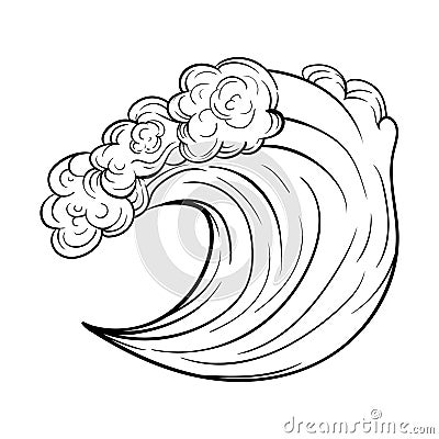 Sea wave sketch. Vector illustration black on vhite Cartoon Illustration