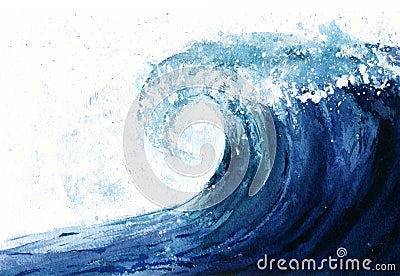 Sea wave, watercolor hand drawn illustration Cartoon Illustration