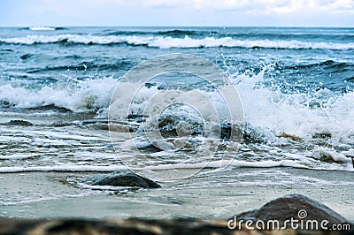 Sea wave waves beat on the rocks Stock Photo