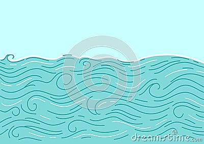 Sea waves abstract background. Vector seascape horizone. Sea minimalist modern line art blue landscape illustration background for Vector Illustration