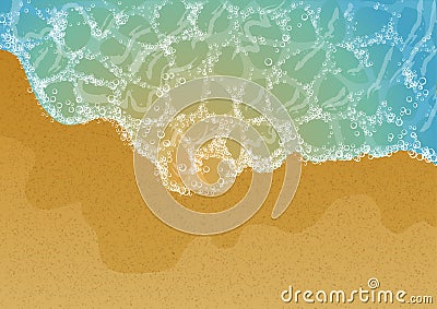 Sea waves foam on the summer sandy beach. Tropical ocean coast. Vector Illustration