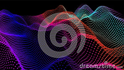 Sea waves from node. Hud data dots flow. Research points stream. Big data visualized presentation of scientific Stock Photo