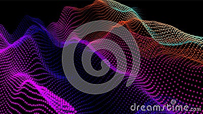 Sea waves from node. Hud data dots flow. Research points stream. Big data visualized presentation of scientific Stock Photo
