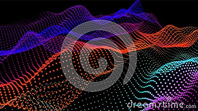 Sea waves from node. Hud data dots flow. Research points stream. Big data visualized presentation of scientific Stock Photo