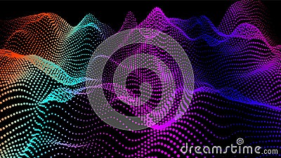 Sea waves from node. Hud data dots flow. Research points stream. Big data visualized presentation of scientific Stock Photo