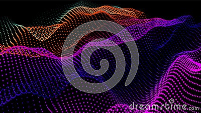 Sea waves from node. Hud data dots flow. Research points stream. Big data visualized presentation of scientific Stock Photo