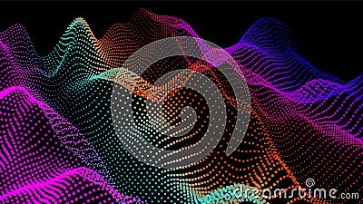 Sea waves from node. Hud data dots flow. Research points stream. Big data visualized presentation of scientific Stock Photo