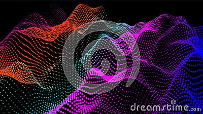 Sea waves from node. Hud data dots flow. Research points stream. Big data visualized presentation of scientific Stock Photo