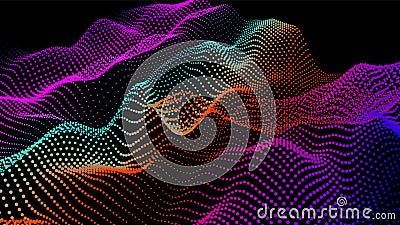 Sea waves from node. Hud data dots flow. Research points stream. Big data visualized presentation of scientific Stock Photo