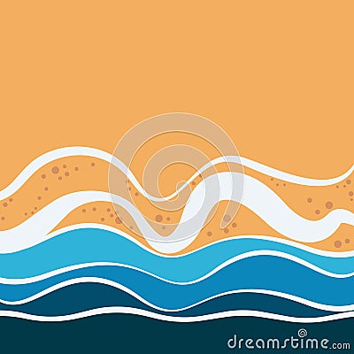 Sea waves sandy shore top view. Summer beach background vector template Vector Illustration