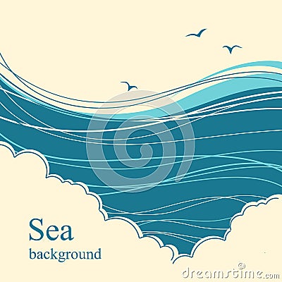 Sea waves.Seascape illustration horizon for text Vector Illustration