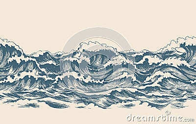 Sea waves sketch pattern Vector Illustration