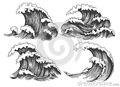 Sea waves sketch set Vector Illustration