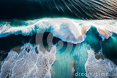 Sea waves, top view. Seashore sea waves, bright beach. Wave at beach. Splashing Waves Stock Photo