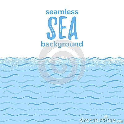 Sea waves, water seamless horizontal border, background Vector Illustration
