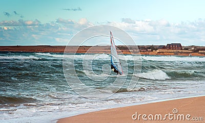 Sea Windsurfing Sport sailing water active leisure Windsurfer training Stock Photo