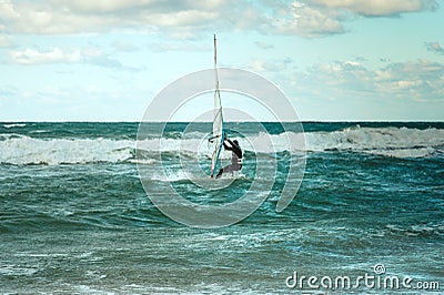 Sea Windsurfing Sport sailing water active leisure Windsurfer training Stock Photo