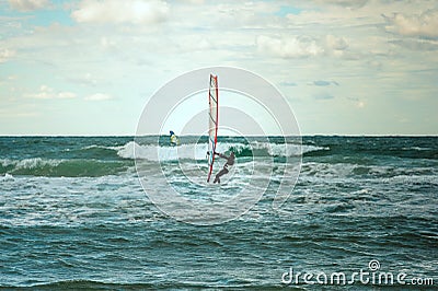 Sea Windsurfing Sport sailing water active leisure Windsurfer training Stock Photo