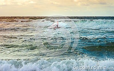 Sea Windsurfing Sport sailing water active leisure Windsurfer training Stock Photo