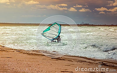 Sea Windsurfing Sport sailing water active leisure Windsurfer training Stock Photo