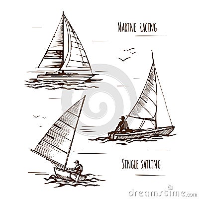 Sea yachting single yachts Vector Illustration