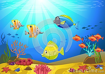 Seabed with corals Vector Illustration