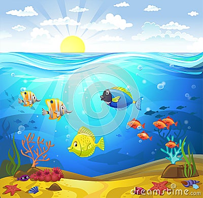 Seabed with corals Vector Illustration