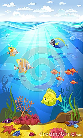 Seabed with corals Vector Illustration