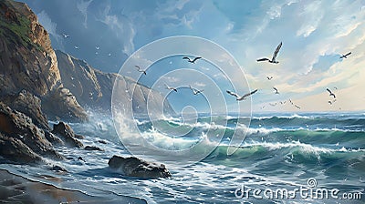 Seabirds Soaring Free./n Stock Photo